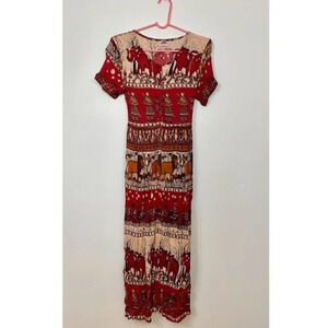 Vintage - Fun Novelty Red Maxi Print Dress
